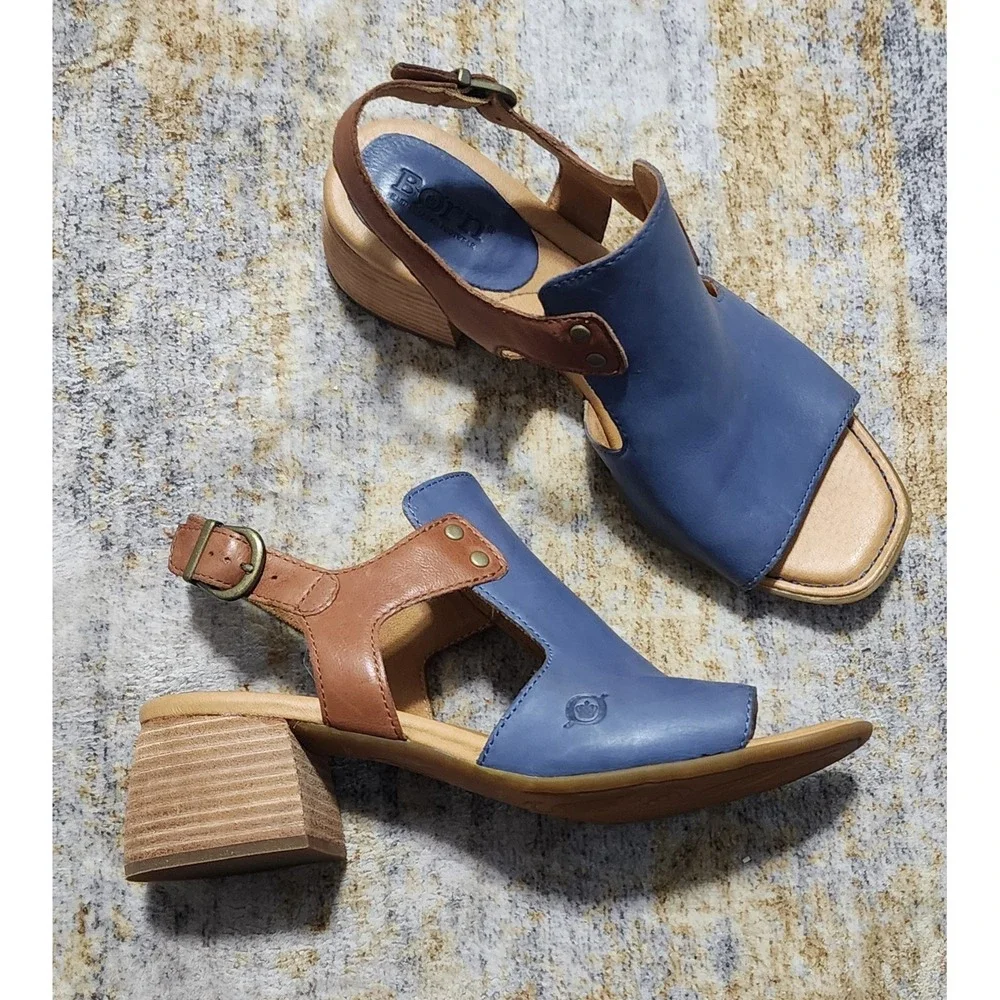 $135 Born Women's Blue Swinton Leather Slingback Sandals -  Size 9M